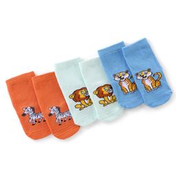 Cute Walk By Babyhug Anti Bacterial Ankle Length Socks Zebra Design Pack Of 3 - Orange Green & Blue-image-4