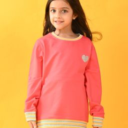 Anthrilo Full Sleeves Placement Shimmer Heart Embellished & Ribbed Bottom Detailed Sweatshirt - Pink-picture-14