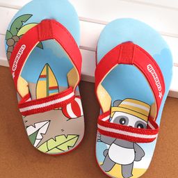 Cute Walk by Babyhug  Flip Flops with Back Strap Closure Beach Theme Print - Red & Blue-picture-0