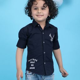 Polka Tots Full Sleeves Honks Printed Shirt - Navy Blue-image-4