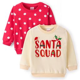 Babyhug Cotton Knit Full Sleeves Sweatshirt With Christmas Theme & Polka Dot Print Pack of 2 - Red & Cream-image-81