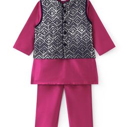 Babyhug Woven Full Sleeves Solid Colour Kurta Pyjama Set with Sequined Embroidered Nehru Jacket - Dark Pink-picture-15