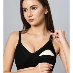 TUMMY Bamboo Cotton Solid Bra With Nursing Access - Black-image-67