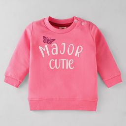 Zero Cotton Knit Full Sleeves Text & Butterfly Print T-Shirt - Pink-image-99