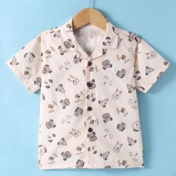 JASH KIDS Cotton Knit Half Sleeves Shirt with Dog Print - Brown-image-80