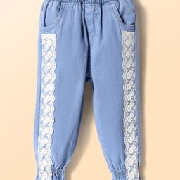 Mark & Mia Full Length Silky Denim Jeans With Lace Detailing - Light Blue-image-47