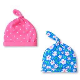 Babyhug Interlock Knit Caps with Floral & Polka Dots Print Pack of 2 - Pink & Blue-image-17