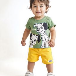 Babyhug Disney Single Jersey Knit Half Sleeves T-Shirt & Shorts Set with 101 Dalmatian Graphics - Olive Green & Yellow-image-95