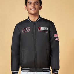 Coolsters by Pantaloons Full Sleeves The Future Is Yours Text Patch Embroidered Jacket - Black-image-45