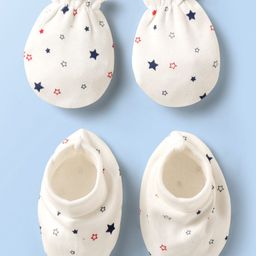 Doodle Poodle Cotton Interlock Knit Mittens & Booties Set with Star Print - White-picture-13