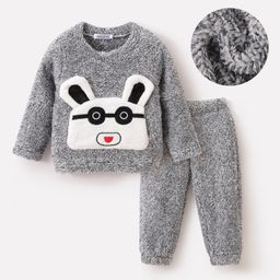 Mark & Mia Full Sleeves Winter Wear Night Suit with Bunny Applique - Grey-picture-39