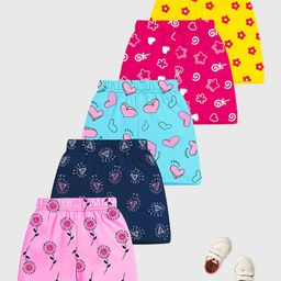 KUCHIPOO Cotton Pack Of 5 Hearts & Floral Printed Shorts - Navy Blue Yellow Pink Blue & Magenta-image-1