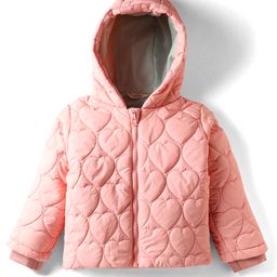Bonfino Woven Full Sleeves Heart Quilted Padded Jacket with Hood - Pink-picture-28