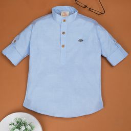 Rikidoos Full Sleeves Solid Kurta Style Shirt - Sky Blue-image-6