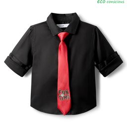 Babyoye 100% Cotton Woven Full Sleeves Solid Party Shirt With Tie - Black-image-39