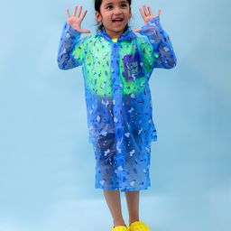 M'andy Full Sleeves Unicorns Printed Hooded Raincoat - Sky Blue-image-80
