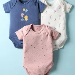 I Bears Interlock Knit Half Sleeves Onesies With Balloon Print Pack Of 3 - Blue White & Pink-picture-32
