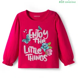 Babyoye 100% Cotton Knit Full Sleeves Top With Enjoy The Little Things Text Print - Dark Pink-picture-15
