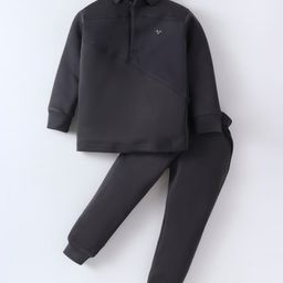 Rikidoos Full Sleeves Solid Tee With Pant Set - Dark Grey-picture-7