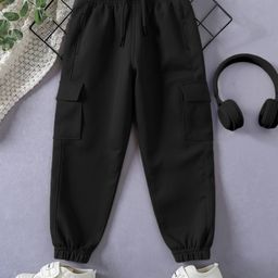 Trampoline Terry Knit Solid Cargo Joggers - Black-picture-44