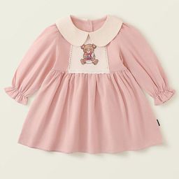 LULU & SKY Girls Cotton Peter Pan Collar Puff Sleeve Fit and Flare Dress-77