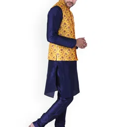 Sadree Mandarin Collar Dupion Silk Kurta And Churidar With Nehru Jacket Set image 5