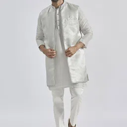 VASTRAMAY Mandarin Collar Long Sleeves Regular Kurta With Trouser With Jacket-image-42