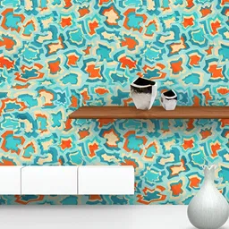 ArtzFolio Blue & Orange Abstract Printed Self-Adhesive Peel & Stick Wallpaper-7
