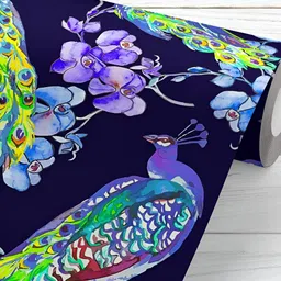 ArtzFolio Navy Blue & Green Peacock Printed Self Adhesive Wallpaper-image-9