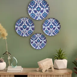 Homspurts Turkish Indigo Blue & White 4 Pieces Turkish Printed Metal Wall Plates-image-84