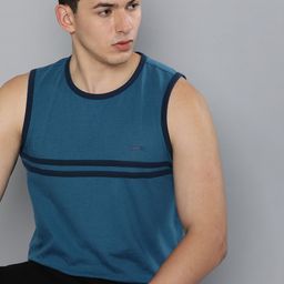 Slazenger Men Navy Blue & Black Striped Bio-Wash Pure Cotton Bio-Wash T-shirt-image-99