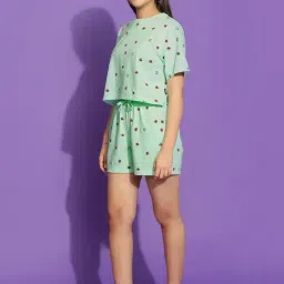 Lil Tomatoes Kids Light Green Printed Top with Shorts-image-60