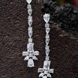 Karatcart Silver-Plated White Drop Cubic Zirconia Dangler Earrings for Women-2