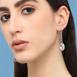 Sohi Silver Plated Designer Stone Party Drop Earrings image 2
