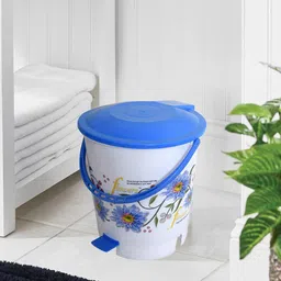 Kuber Industries 2 Pcs White & Blue Printed Pedal Dustbins - 10 L Each-40