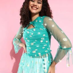 KASSUALLY Green Floral Print Peplum Top-10