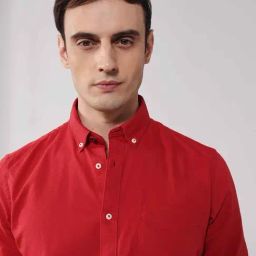 Rare Rabbit Red Regular Fit Solid Shirt image 5