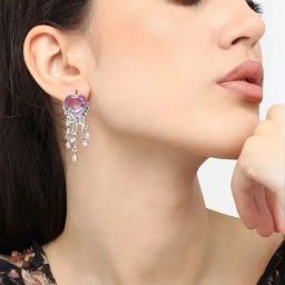 Sohi Silver Plated Designer Stone Party Dangler Earrings image 3