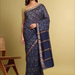Taneira Blue Printed Saree With Unstitched Blouse-image-60