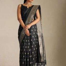 Soch Black Tussar Zari Saree With Stitched Blouse-image-39