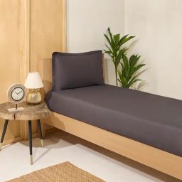 Westside Home Charcoal Solid Single Bed Flat Sheet and Pillowcase Set image 3