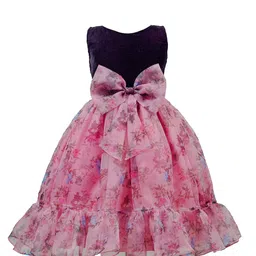 BAESD Girls Floral Printed Bow Velvet Organza Fit & Flare Dress-image-19