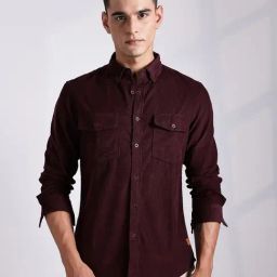 Thomas Scott Maroon Regular Fit Self Design Shirt-picture-17