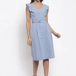 Gipsy Women Blue Striped Fit and Flare Dress-image-67