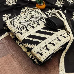 HERE&NOW Ethnic Motifs Embroidered Georgette Unstitched Dress Material-picture-33