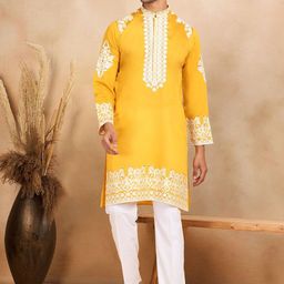KRAFT INDIA LUXE Men Ethnic Motifs Yoke Design Thread Work Grandeur & Majestic Artwork Kurta-34