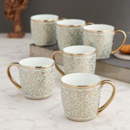 Clay Craft Green & Golden Ceramic Cups (0.18 L) - Set of 6 image 1