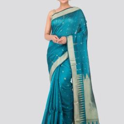 Pinkloom Blue Cotton Silk Zari Saree With Blouse-image-33