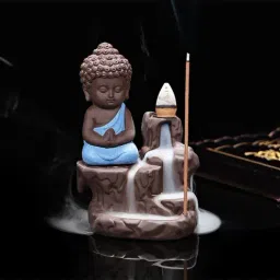 Meditating Monk Buddha Smoke Backflow Cone Incense Holder Showpiece with 10 free Smoke Backflow Cone-image-85