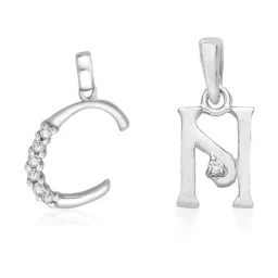 Taraash 92.5 Sterling Silver 'C' & 'N' Initial Letter Couple Pendants-image-72